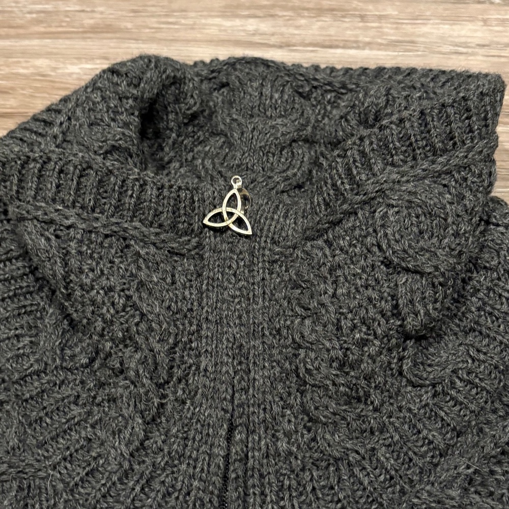 ARAN Double Collar Zip Merino Cardigan‎‎‎‎ Charcoal Gray, Sz M - Picture 9 of 10